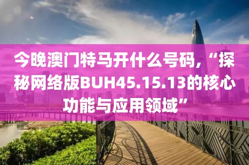 今晚澳门特马开什么号码,“探秘网络版BUH45.15.13的核心功能与应用领域”