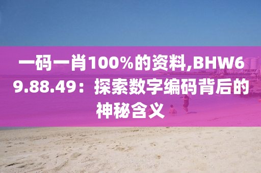 一码一肖100%的资料,BHW69.88.49：探索数字编码背后的神秘含义