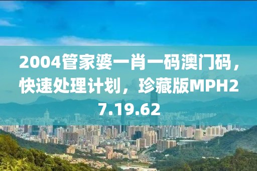 2004管家婆一肖一码澳门码，快速处理计划，珍藏版MPH27.19.62