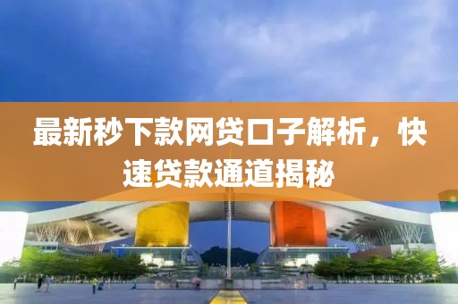 最新秒下款网贷口子解析，快速贷款通道揭秘