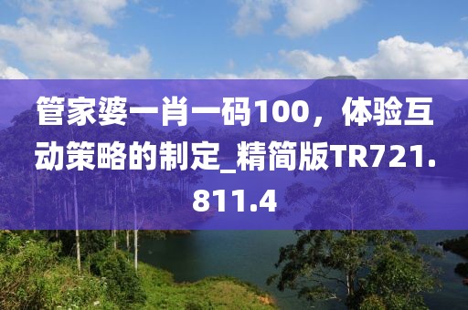 管家婆一肖一码100，体验互动策略的制定_精简版TR721.811.4