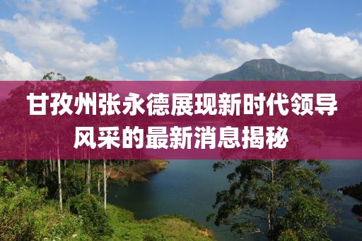 甘孜州张永德展现新时代领导风采的最新消息揭秘
